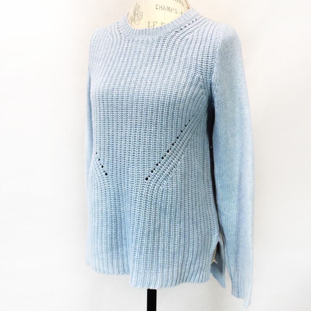 J. Crew chunky knit 100% wool icy blue thick sweater crew neck size small